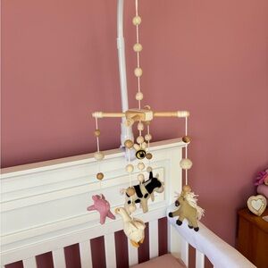 Wooden Farm Animal Baby Mobile - Pink & Cream